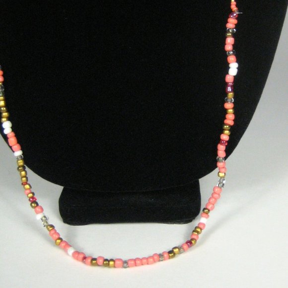 Necklace 34 In Orange Strand Seed Beaded Jewelry Women String NO CLASP - Picture 3 of 6